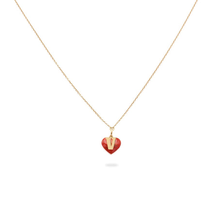 Collana Iniziale con cuore rosso-Collane-GioGio- [SKU] -Gioielleria Granarelli