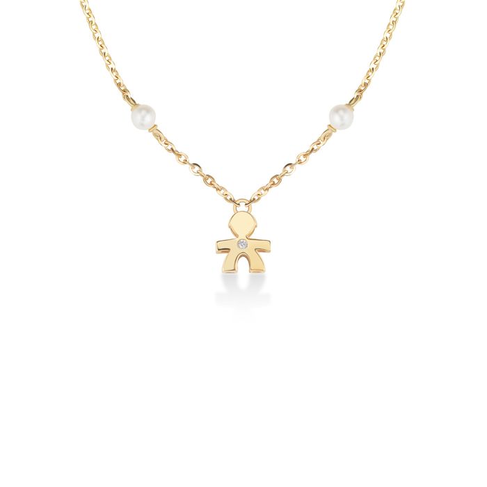 Collana Le Perle Bimbo con Diamante Oro Giallo-Girocolli-LE BEBE'-Gioielleria Granarelli