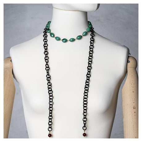 Collana Lunga Mini Cerchi e Malachite-Girocolli-AMLÈ- [SKU] -Gioielleria Granarelli