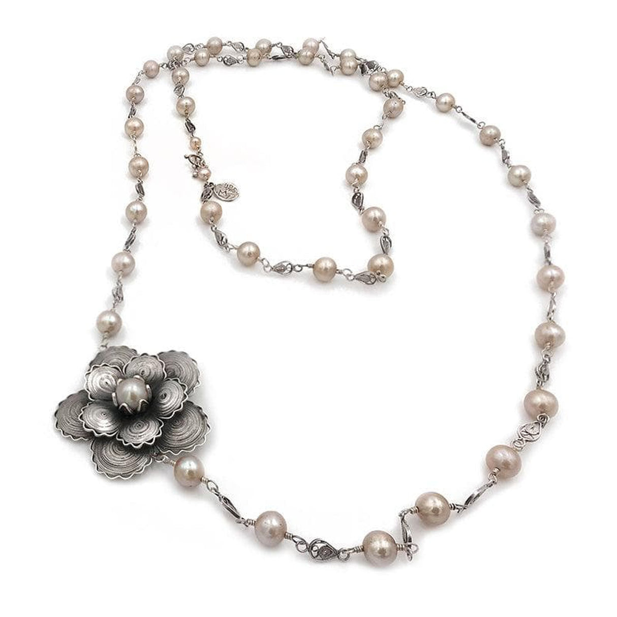 Collana Lunga Perle e Fiore-Girocolli-YVONE CHRISTA- [SKU] -Gioielleria Granarelli