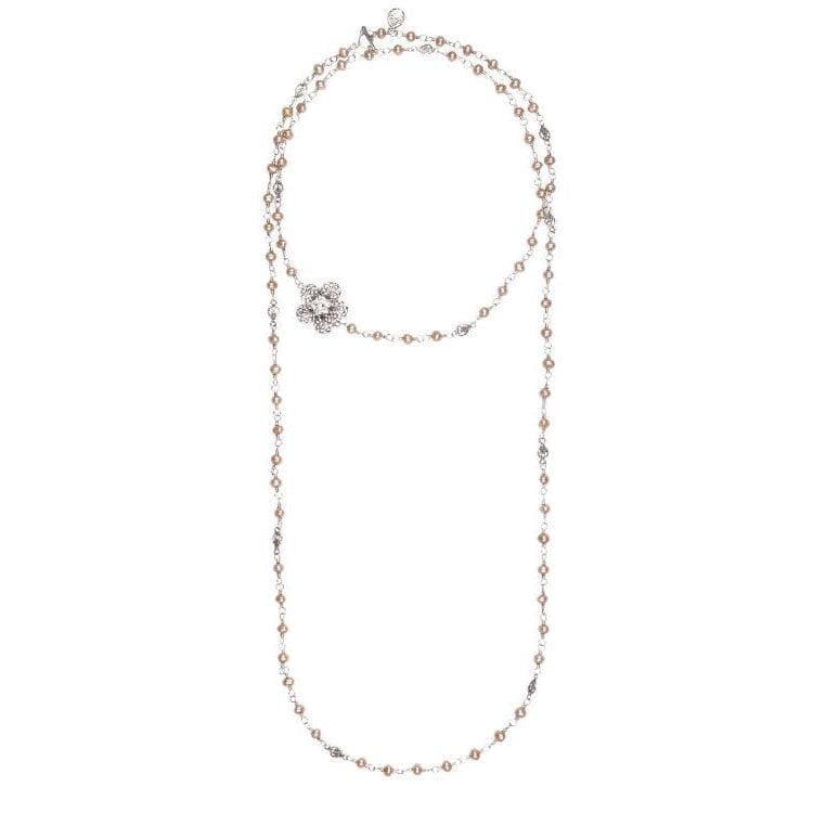 Collana Lunga Perle e Fiore con Zircone-Girocolli-YVONE CHRISTA- [SKU] -Gioielleria Granarelli