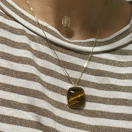 Collana Pietra Occhio Di Tigre in Oro Giallo-Collane-GioGio-Gioielleria Granarelli