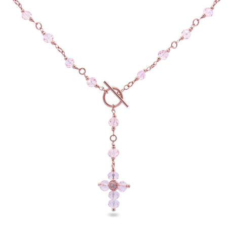 Collana T-bar Croce e Pietre Rosa-Girocolli-RUE DES MILLE-Gioielleria Granarelli