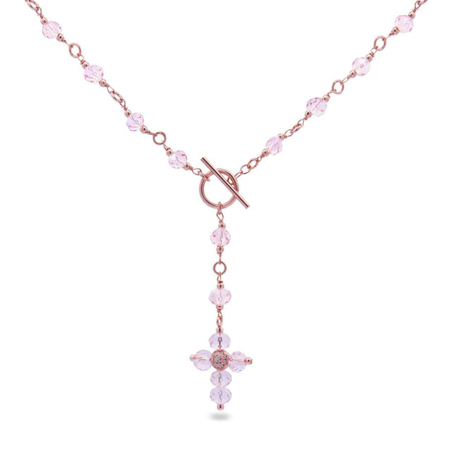 Collana T-bar Croce e Pietre Rosa-Girocolli-RUE DES MILLE-Gioielleria Granarelli