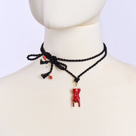 Collana cordino Corna Portafortuna e Corallo-Girocolli-AMLÈ-Gioielleria Granarelli