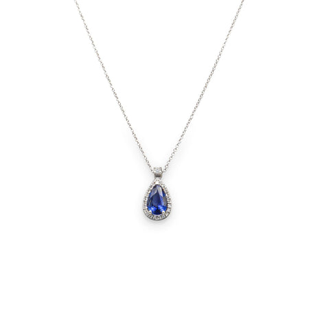 Oro Bianco con Zaffiro taglio "Goccia" e Diamante-Girocolli-GRANARELLI- [SKU] -Gioielleria Granarelli