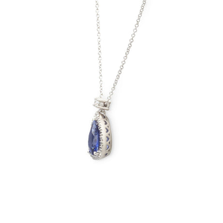Collana in Oro Bianco con Zaffiro taglio "Goccia" e Diamante-Girocolli-GRANARELLI- [SKU] -Gioielleria Granarelli