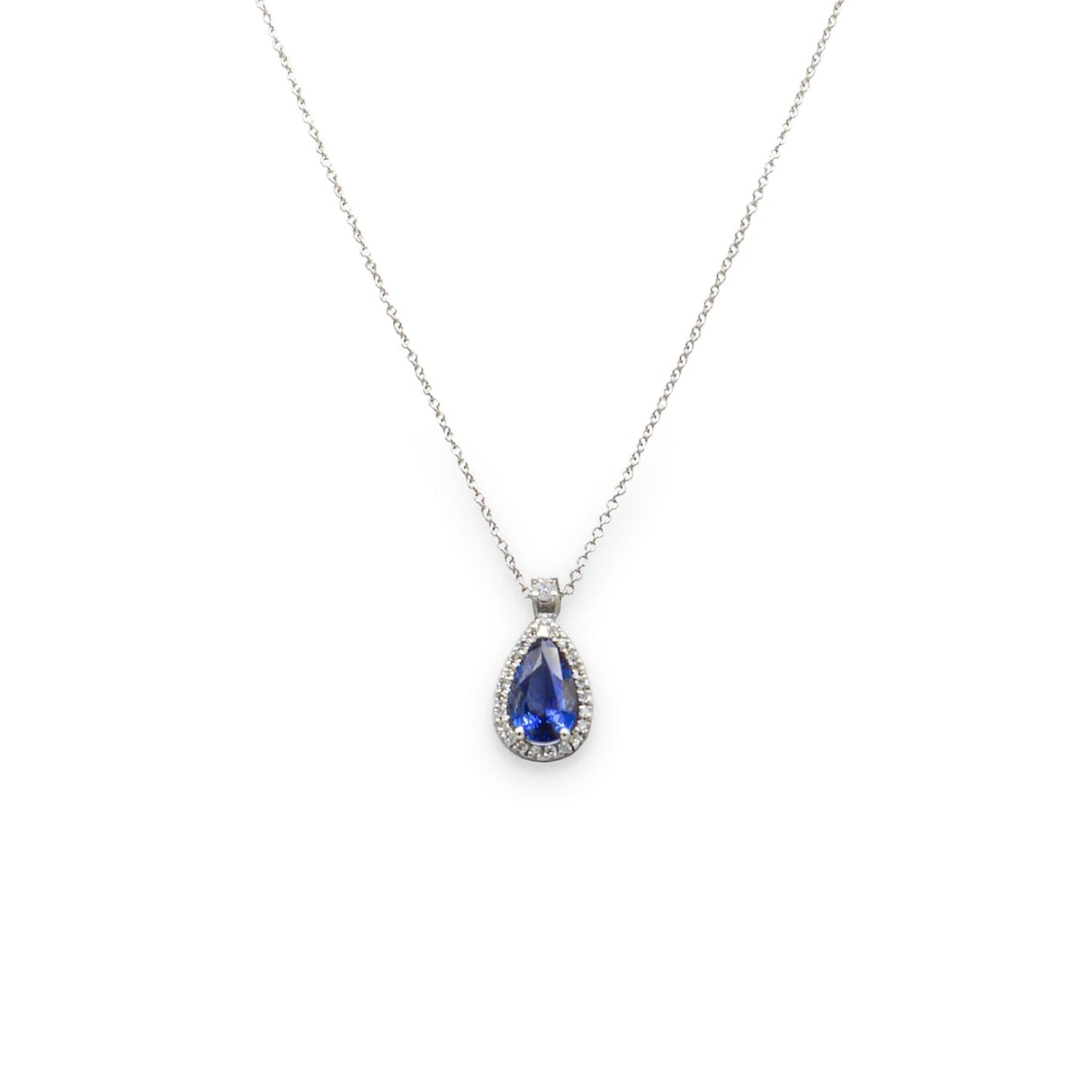 Collana in Oro Bianco con Zaffiro taglio "Goccia" e Diamante-Girocolli-GRANARELLI- [SKU] -Gioielleria Granarelli