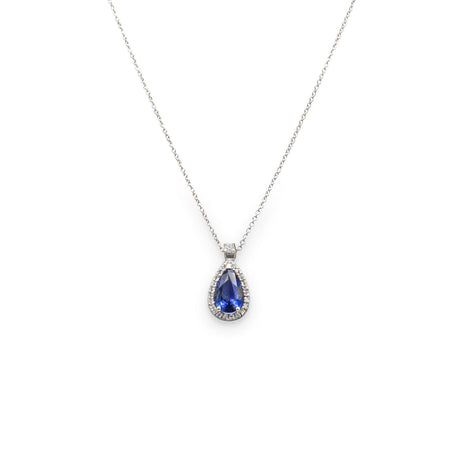 Collana in Oro Bianco con Zaffiro taglio "Goccia" e Diamante-Girocolli-GRANARELLI- [SKU] -Gioielleria Granarelli