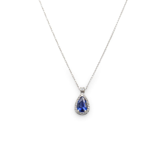Collana in Oro Bianco con Zaffiro taglio "Goccia" e Diamante-Girocolli-GRANARELLI- [SKU] -Gioielleria Granarelli
