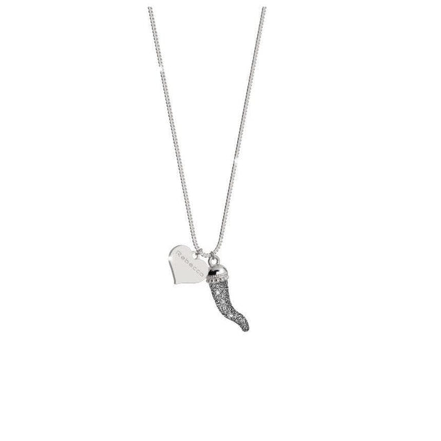 Collana in argento con cuore e cornetto polvere di diamanti-Girocolli-REBECCA- [SKU] -Gioielleria Granarelli