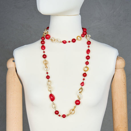 Collana lunga Corno e sfere Rosse-Girocolli-AMLÈ- [SKU] -Gioielleria Granarelli