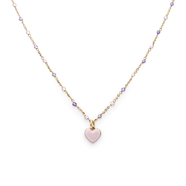 Collana pietre alternate con cuore rosa-Collane-GioGio- [SKU] -Gioielleria Granarelli