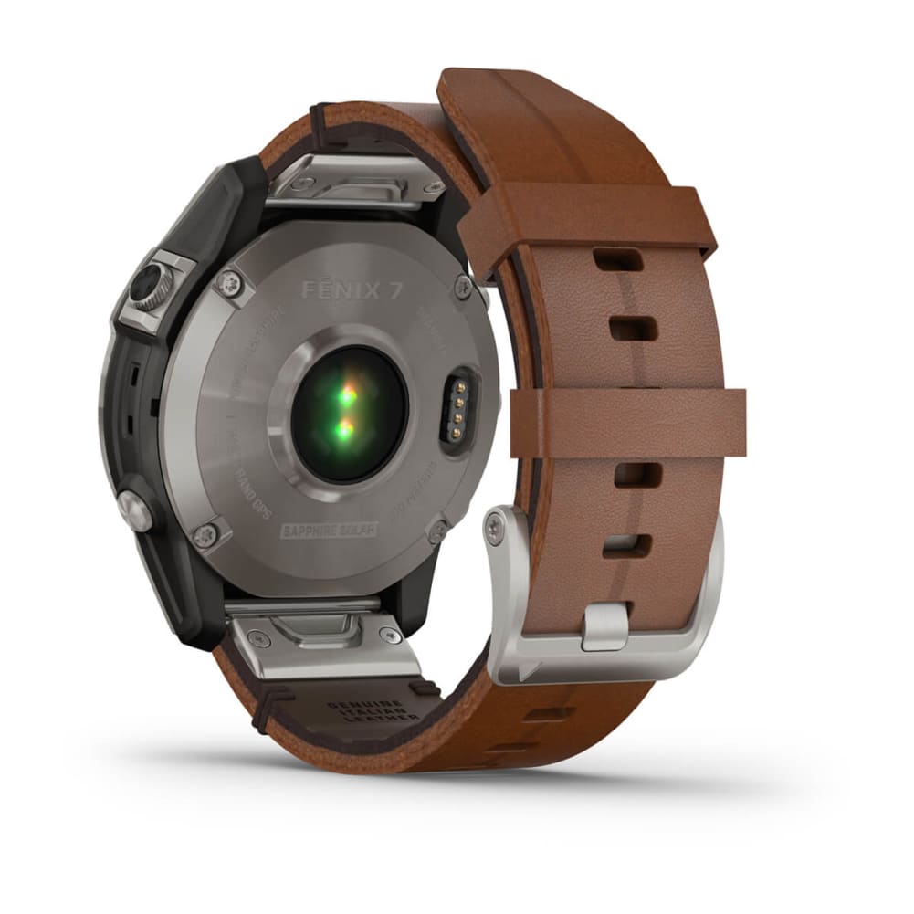 Fenix 7 Sapphire Solar Titanium con cinturino in pelle Chestnut-Orologi-GARMIN-Gioielleria Granarelli