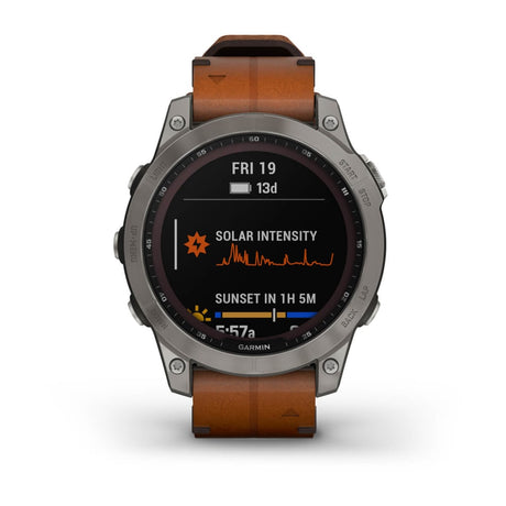 Fenix 7 Sapphire Solar Titanium con cinturino in pelle Chestnut-Orologi-GARMIN-Gioielleria Granarelli