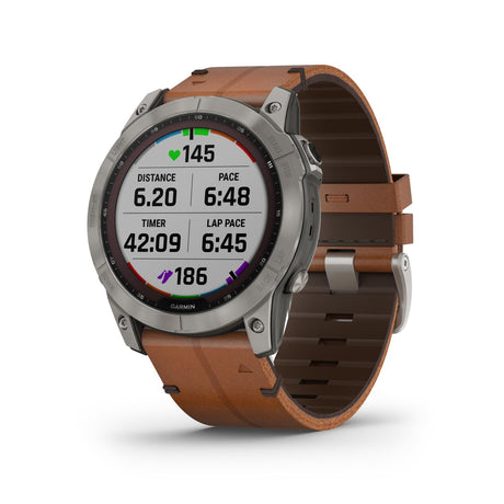 Fenix 7 Sapphire Solar Titanium con cinturino in pelle Chestnut-GARMIN-010-02540-31-Gioielleria Granarelli