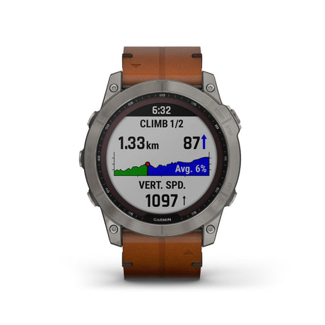 Fenix 7 Sapphire Solar Titanium con cinturino in pelle Chestnut-GARMIN-010-02540-31-Gioielleria Granarelli