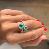 Anello doppio in Oro Bianco con Smeraldi 1.05kt e Diamanti