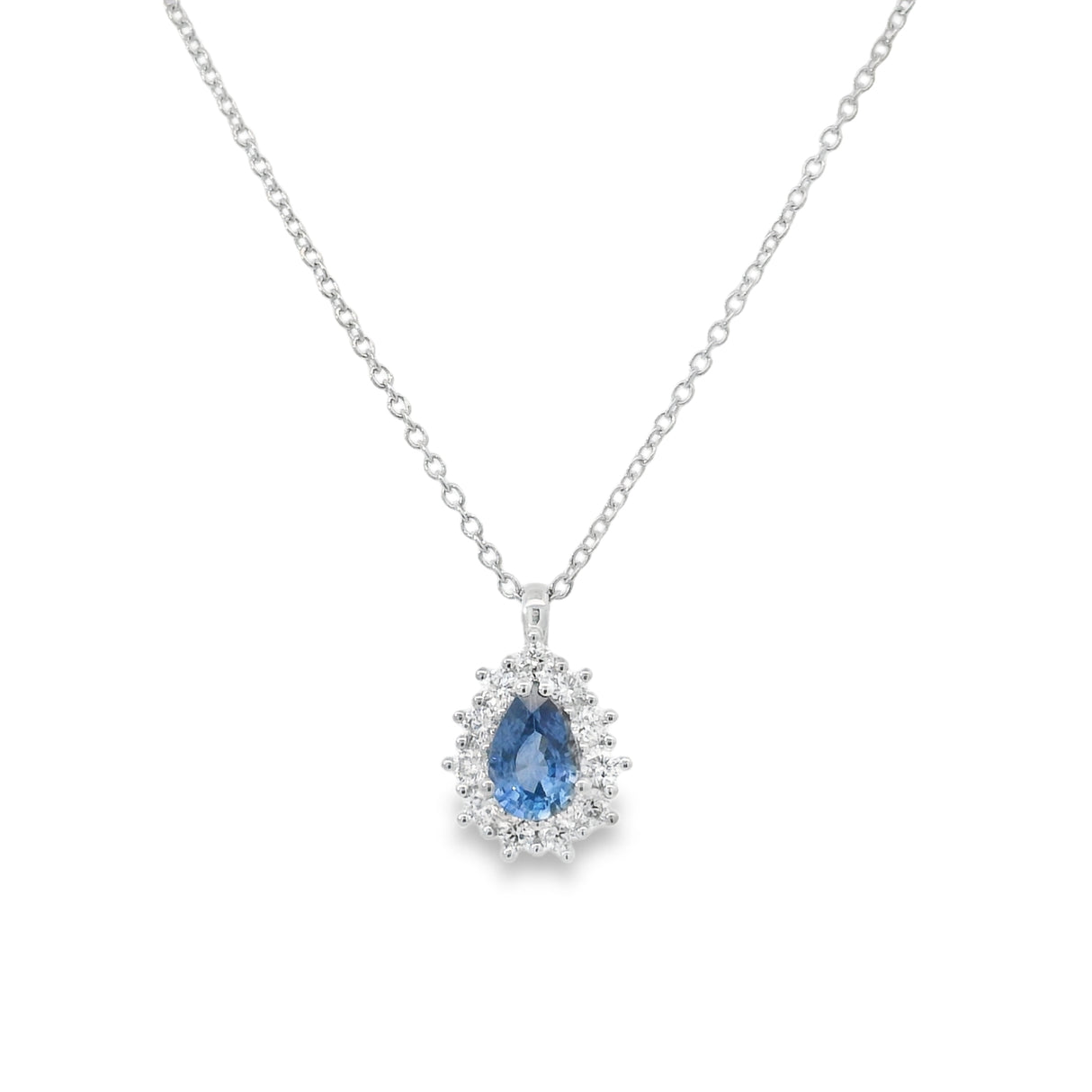 Girocollo Goccia Zaffiro 0.55kt con Diamanti  in oro bianco