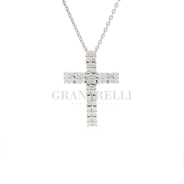 Collana Croce Diamanti in Oro Bianco 18kt-Girocolli-GRANARELLI-Gioielleria Granarelli