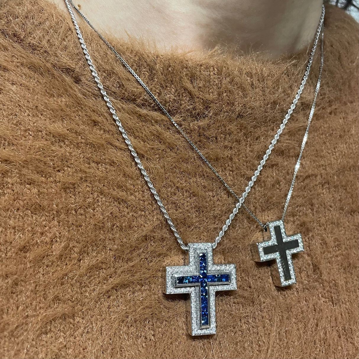 Croce Oro Bianco Collana Croce Salvini Zaffiri Salvini Gioielli