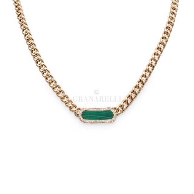 Girocollo Groumette in Oro Rosa con Diamanti e Malachite-Girocolli-CRIVELLI- [SKU] -Gioielleria Granarelli