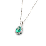 Girocollo in Oro Bianco con pendente a goccia in Diamanti e Smeraldo-Girocolli-GRANARELLI- [SKU] -Gioielleria Granarelli