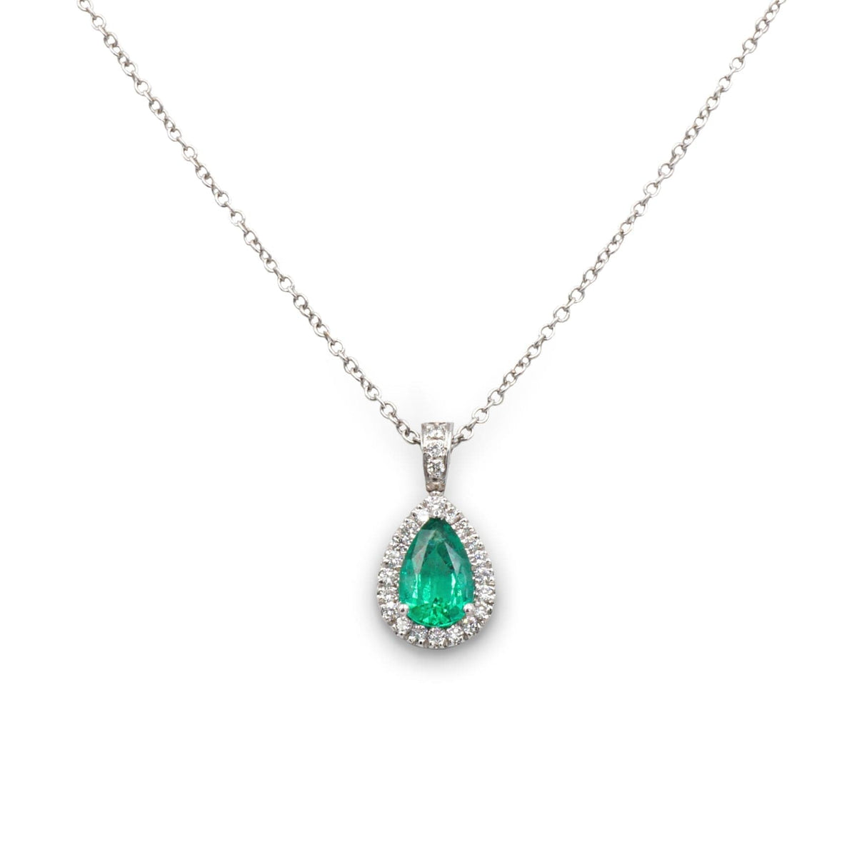 Girocollo in Oro Bianco con pendente a goccia in Diamanti e Smeraldo-Girocolli-GRANARELLI- [SKU] -Gioielleria Granarelli
