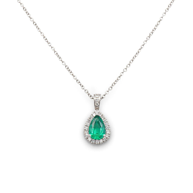 Girocollo in Oro Bianco con pendente a goccia in Diamanti e Smeraldo-Girocolli-GRANARELLI- [SKU] -Gioielleria Granarelli