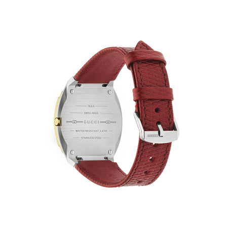 Gucci 25H Dorato Cinturino Pelle Rosso-Orologi-GUCCI-Gioielleria Granarelli