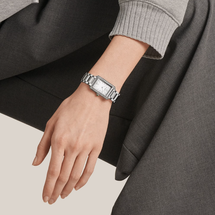 Hampton Quarzo Acciaio Rettangolare con Diamanti