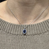 Witte gouden ketting diamanten met "ovaal" gesneden saffier CT 1.22