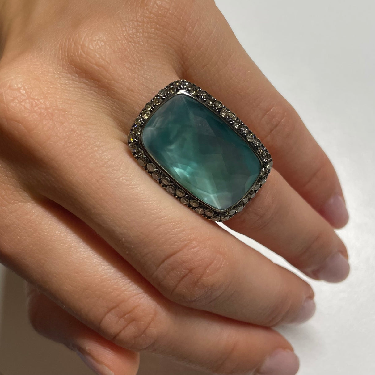 Anello Acquamarina con Diamanti brown in Oro Bianco brunito-Anelli-GRANARELLI-Gioielleria Granarelli