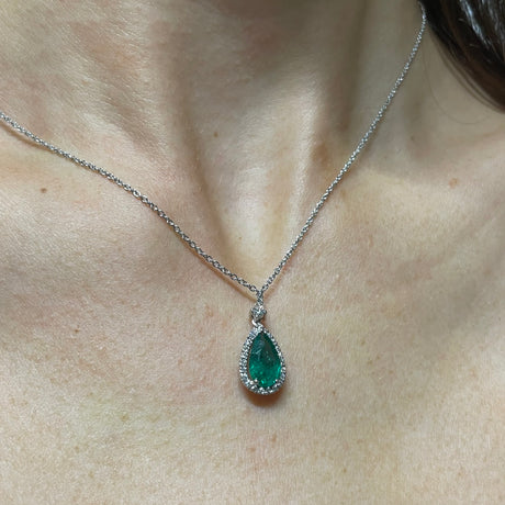 Girocollo Smeraldo a goccia 1.13kt e Diamanti in Oro Bianco-Girocolli-GRANARELLI-Gioielleria Granarelli