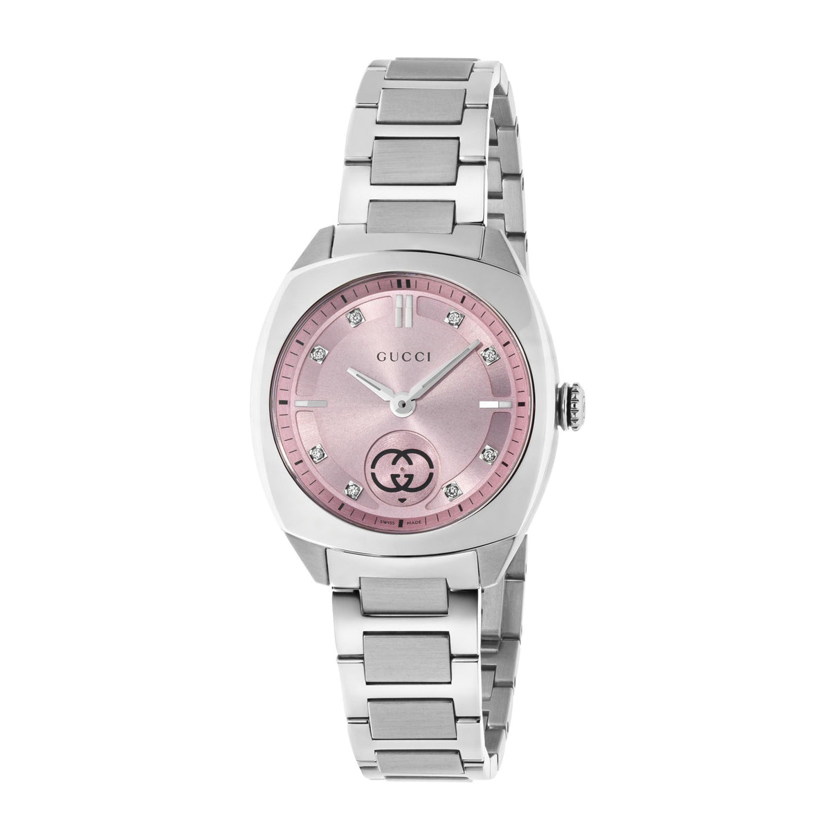 Interlocking Lady Acciaio Rosa con Diamanti 29mm-Orologi-GUCCI-Gioielleria Granarelli