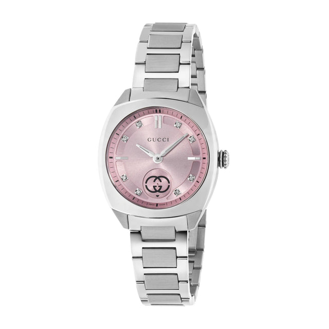 Interlocking Lady Acciaio Rosa con Diamanti 29mm-Orologi-GUCCI-Gioielleria Granarelli