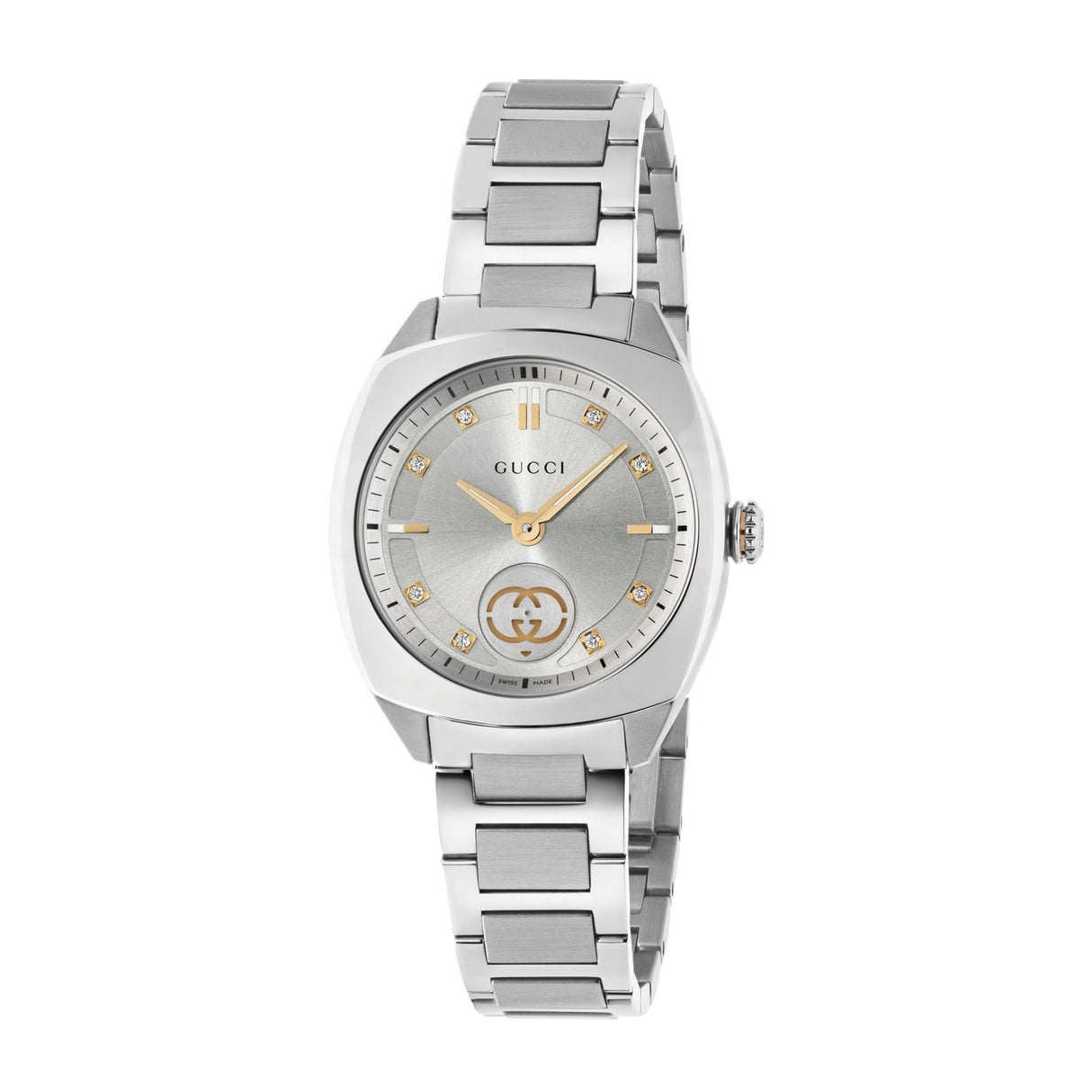 Interlocking Lady Acciaio Silver con Diamanti 29mm-Orologi-GUCCI-Gioielleria Granarelli