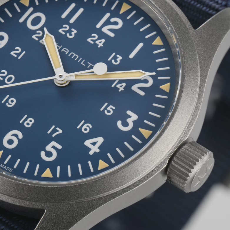 Khaki Field Mechanical Tessuto Blu-Orologi-HAMILTON-Gioielleria Granarelli