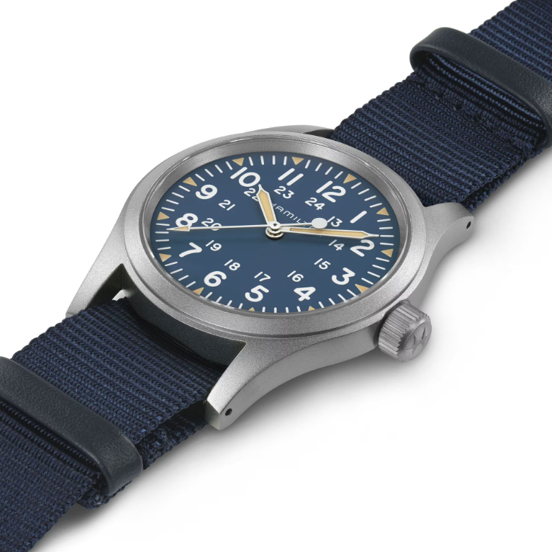 Khaki Field Mechanical Tessuto Blu-Orologi-HAMILTON-Gioielleria Granarelli