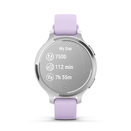 Lily® 2 Active - Silver con cinturino in silicone Purple Jasmine-Orologi-GARMIN-Gioielleria Granarelli