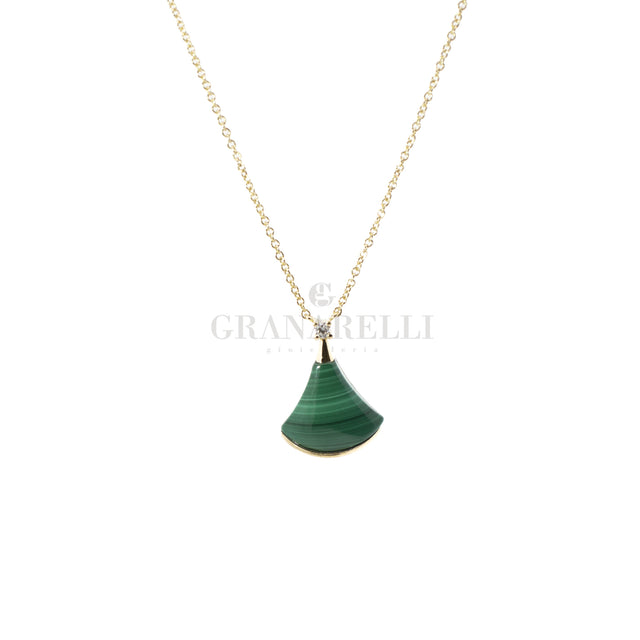 Girocollo malachite con diamante in oro giallo-Girocolli-GioGio-Gioielleria Granarelli