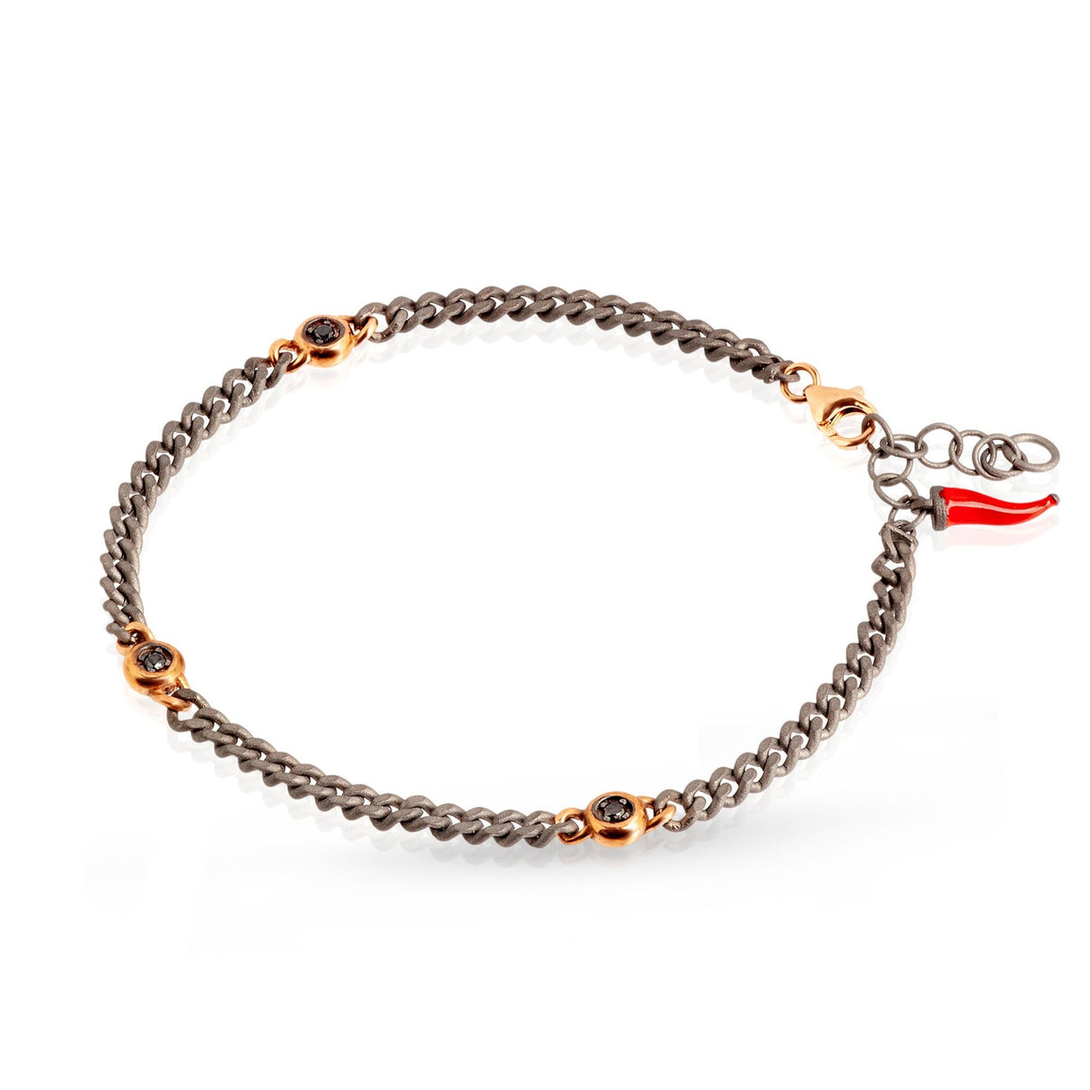 Bracciale Groumette Titanio Diamanti Neri Oro Rosso 9kt