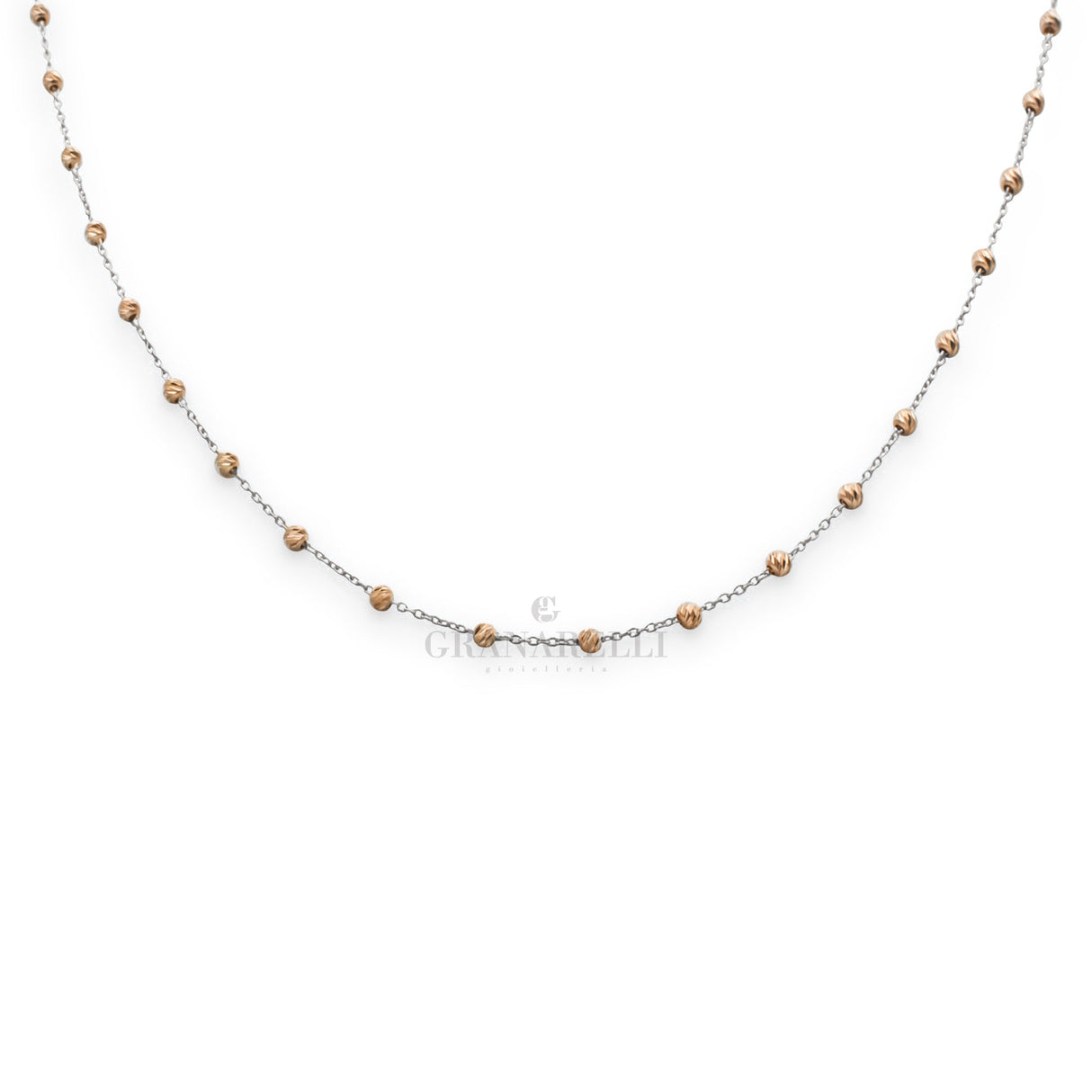 Girocollo Sfere Diamantate in Oro Rosa E Bianco-Girocolli-GRANARELLI-Gioielleria Granarelli