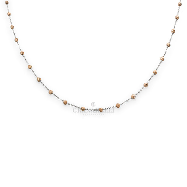 Girocollo Sfere Diamantate in Oro Rosa E Bianco-Girocolli-GRANARELLI-Gioielleria Granarelli