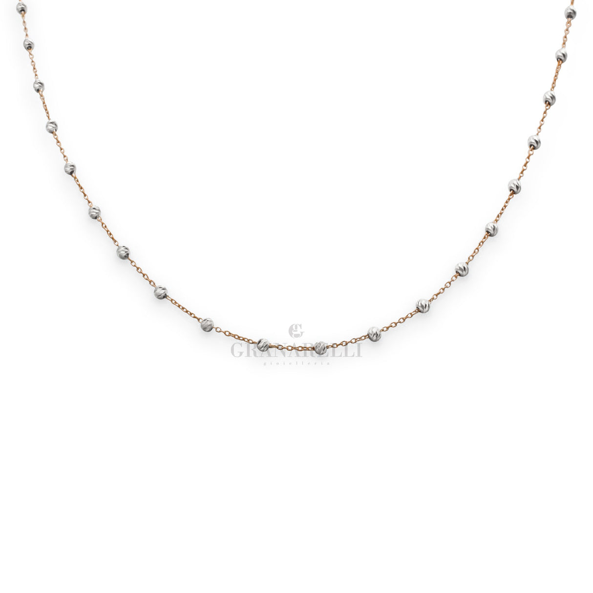 Girocollo Sfere Diamantate in Oro Rosa E Bianco-Girocolli-GRANARELLI-Gioielleria Granarelli