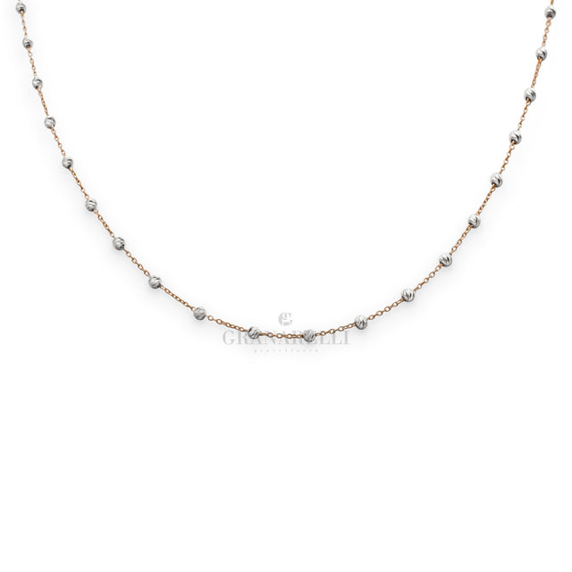 Girocollo Sfere Diamantate in Oro Rosa E Bianco-Girocolli-GRANARELLI-Gioielleria Granarelli