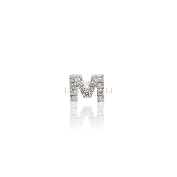 Mono Orecchino Iniziale Lettera M in Oro Bianco e Diamanti-Orecchini-CRIVELLI-Gioielleria Granarelli