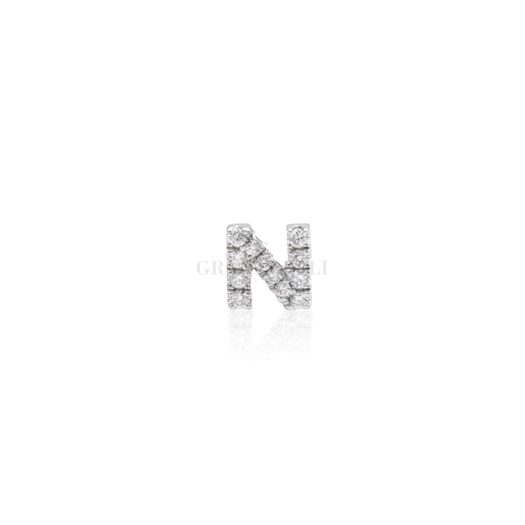Mono Orecchino Lettera N in Oro Bianco e Diamanti-Orecchini-CRIVELLI- [SKU] -Gioielleria Granarelli
