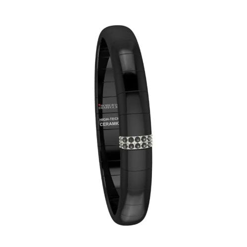 Bracciale Pura Grande Ceramica Nera Lucida 2 barrette Diamanti Neri Oro Bianco