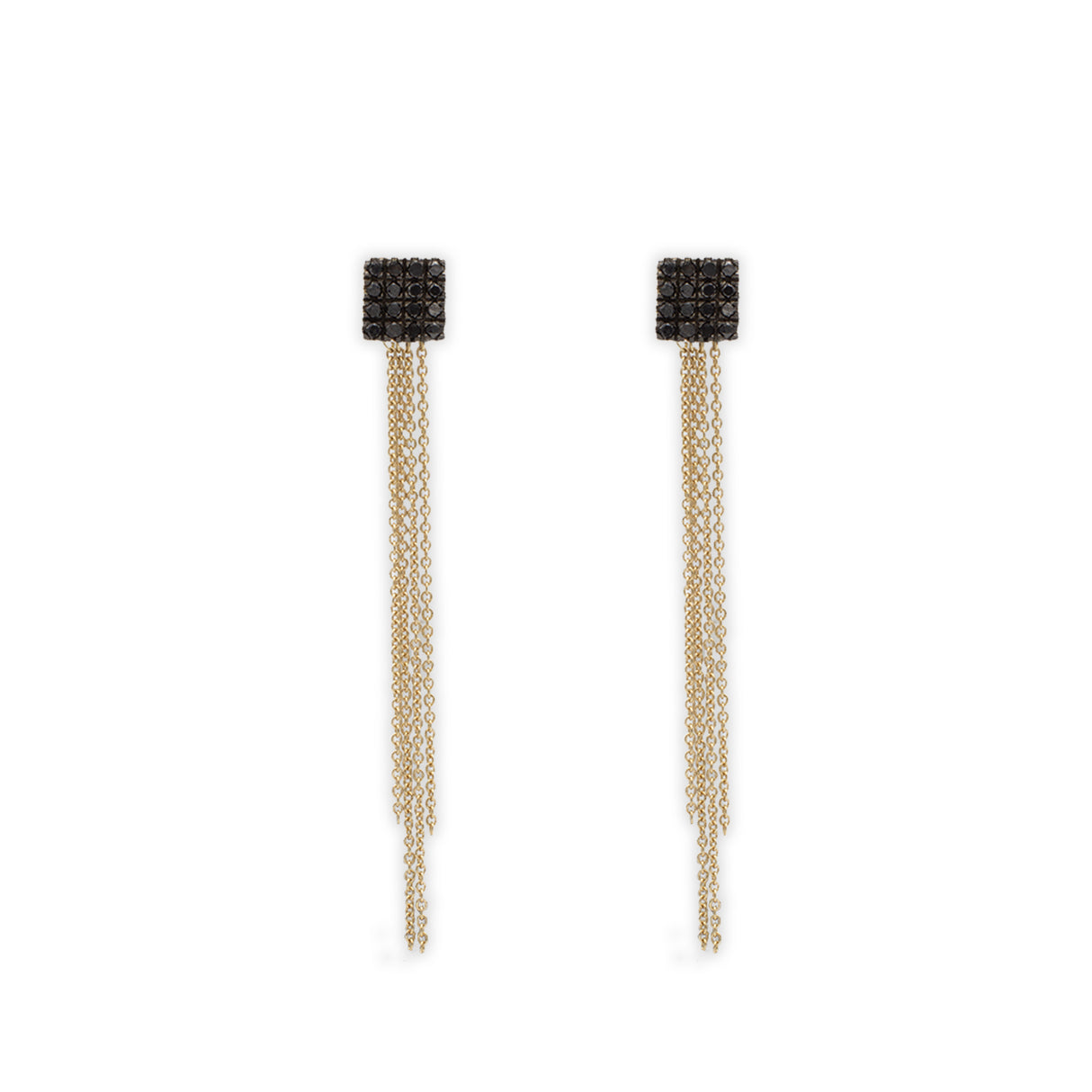 Square black diamond earrings in yellow gold